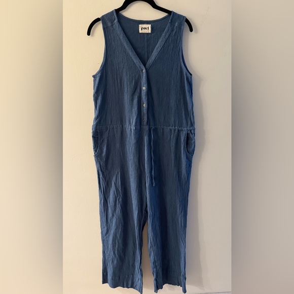 Pact Pants - Pact Organic Cotton Jumpsuit Sz S Blue Boho Beachy Farmers Market Pockets